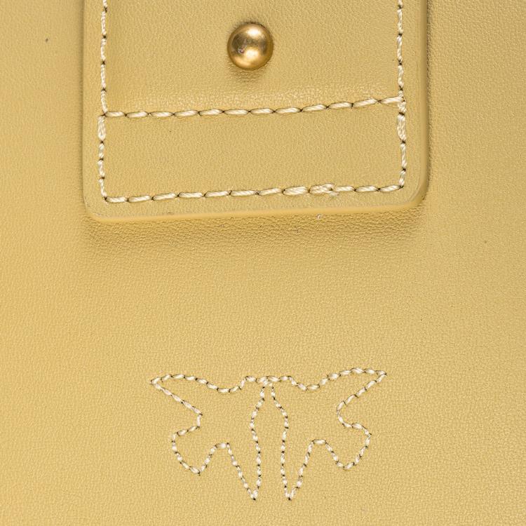 New PINKO SIMPLY Grain Leather Swallow Bag, Chain Bag, Crossbody Bag, Shoulder Bag Mini Women's Beige Yellow 1P22JJ-Y7SP-C38Q