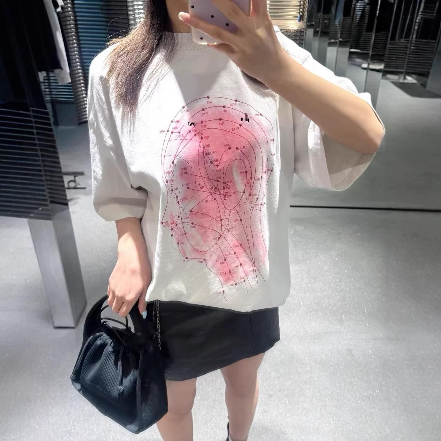 2026 Spring Unisex Trendy City Print Distressed Short Sleeve T-shirt S белыйсерый 3360₽