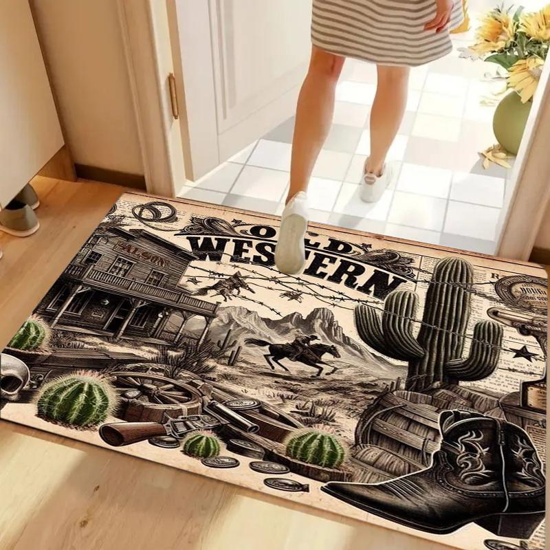 

Western Cowboy Theme Floor Mat Rugs Carpets Home Decoration Non Slip Washable Vintage Cowboy Hat Home Welcome Mat Floor Mat 40cm x 60cm