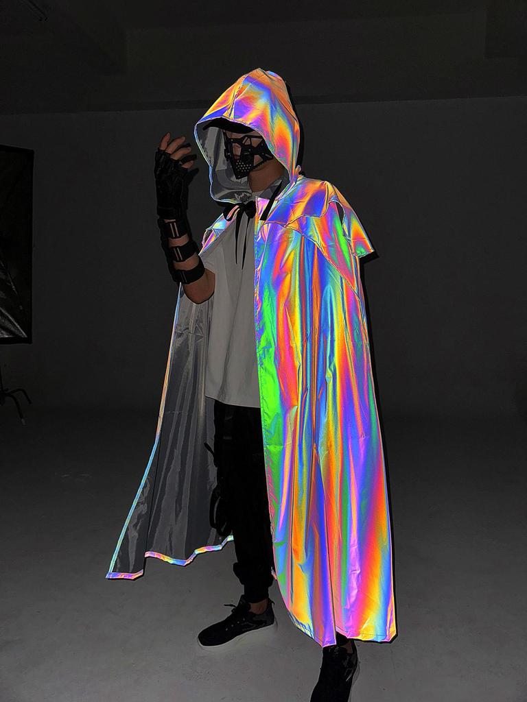 Medieval Gothic Iridescent Hooded Cloak: Reflective Cape for Halloween Parties