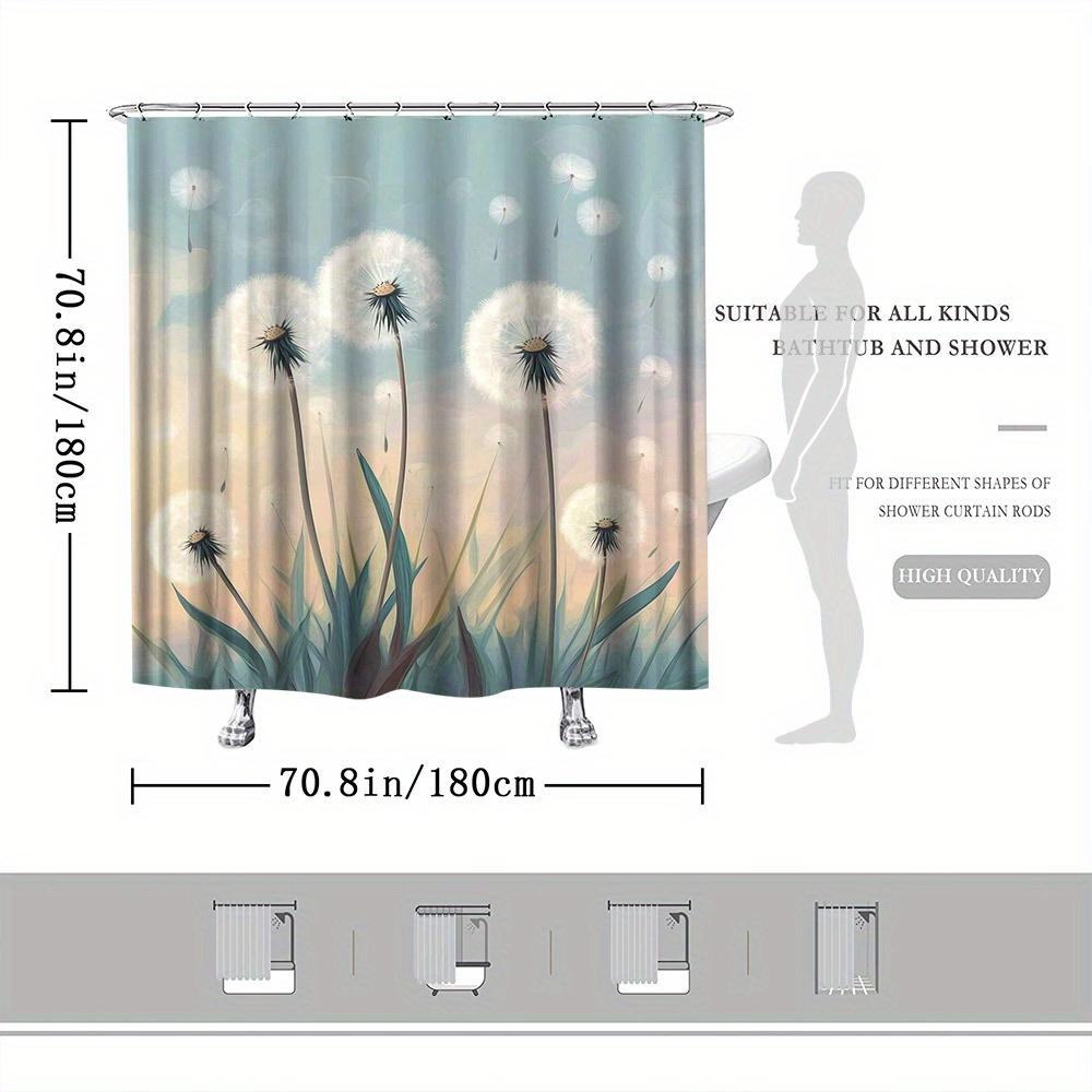 Dandelion Seeds Shower Curtain, Pastel Sky Digital Art, Soft Peach to Blue Gradient, Fade-Resistant, Machine Washable