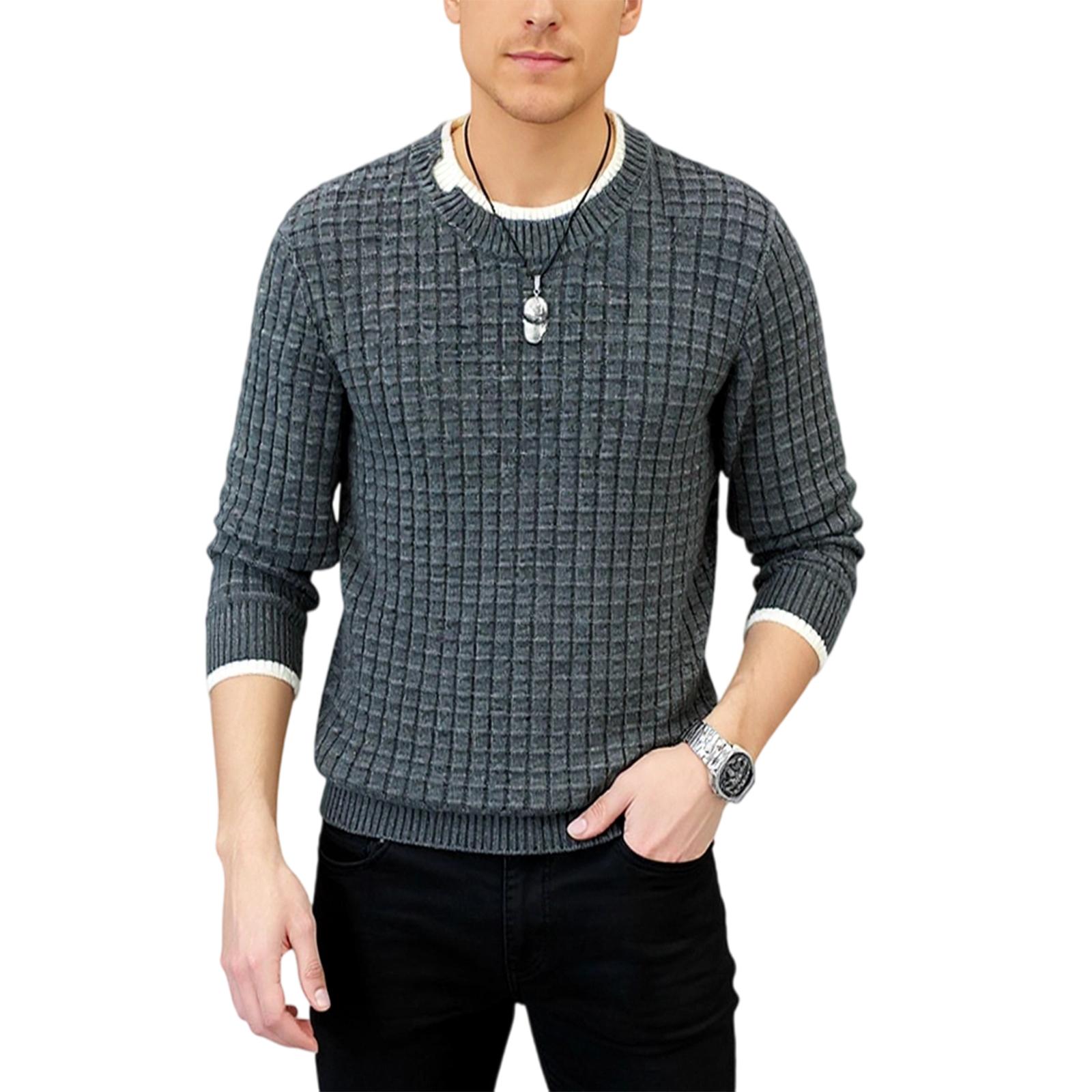 

Men s Fashion Knitting Pullover Long Sleeves Loose Flip Collar Sweater M