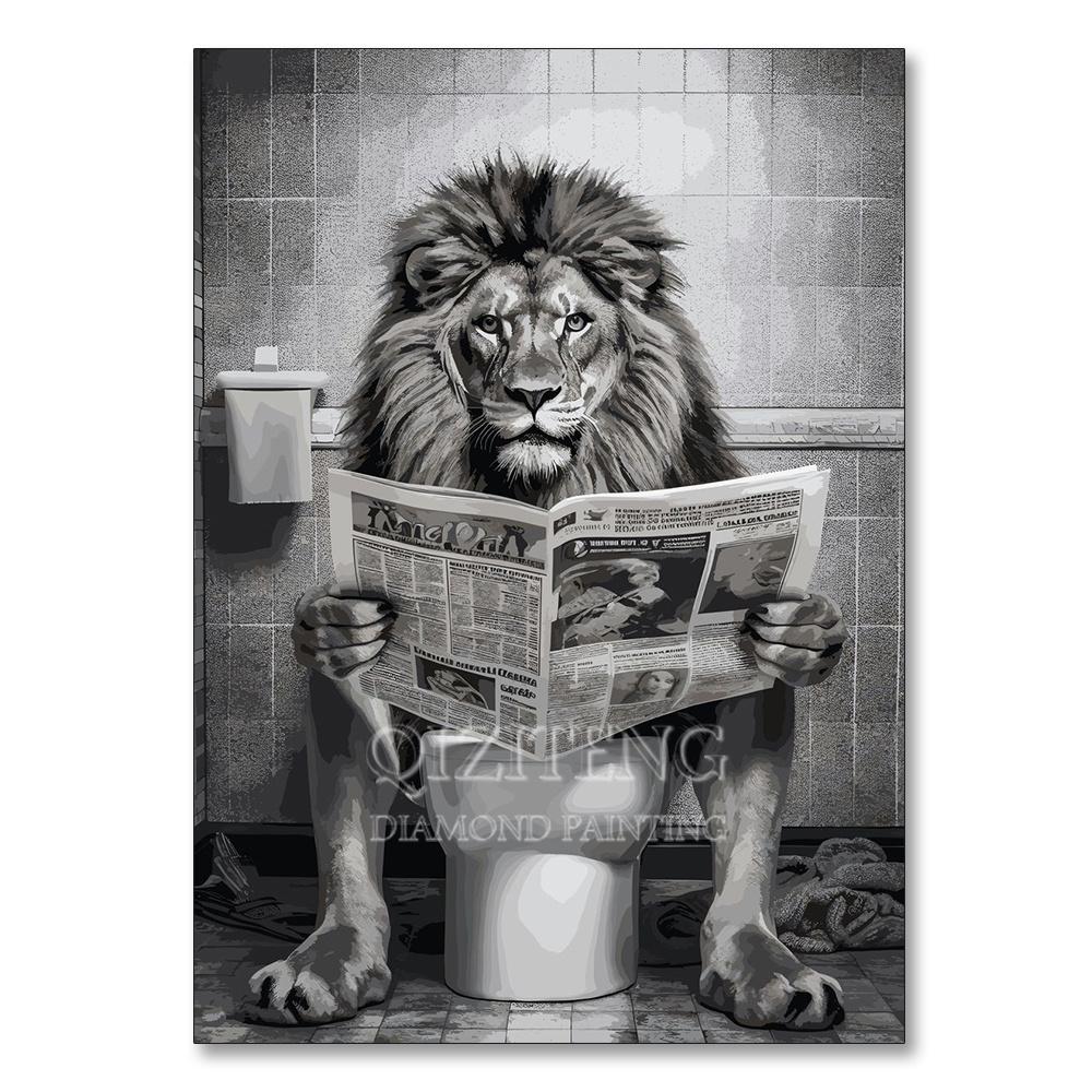 Dog Diamond Painting Cat Toilet Cartoon Diamond Mosaic Animal Full Round_Square Drill Embroidery Funny Bathroom Wall Decor Art
