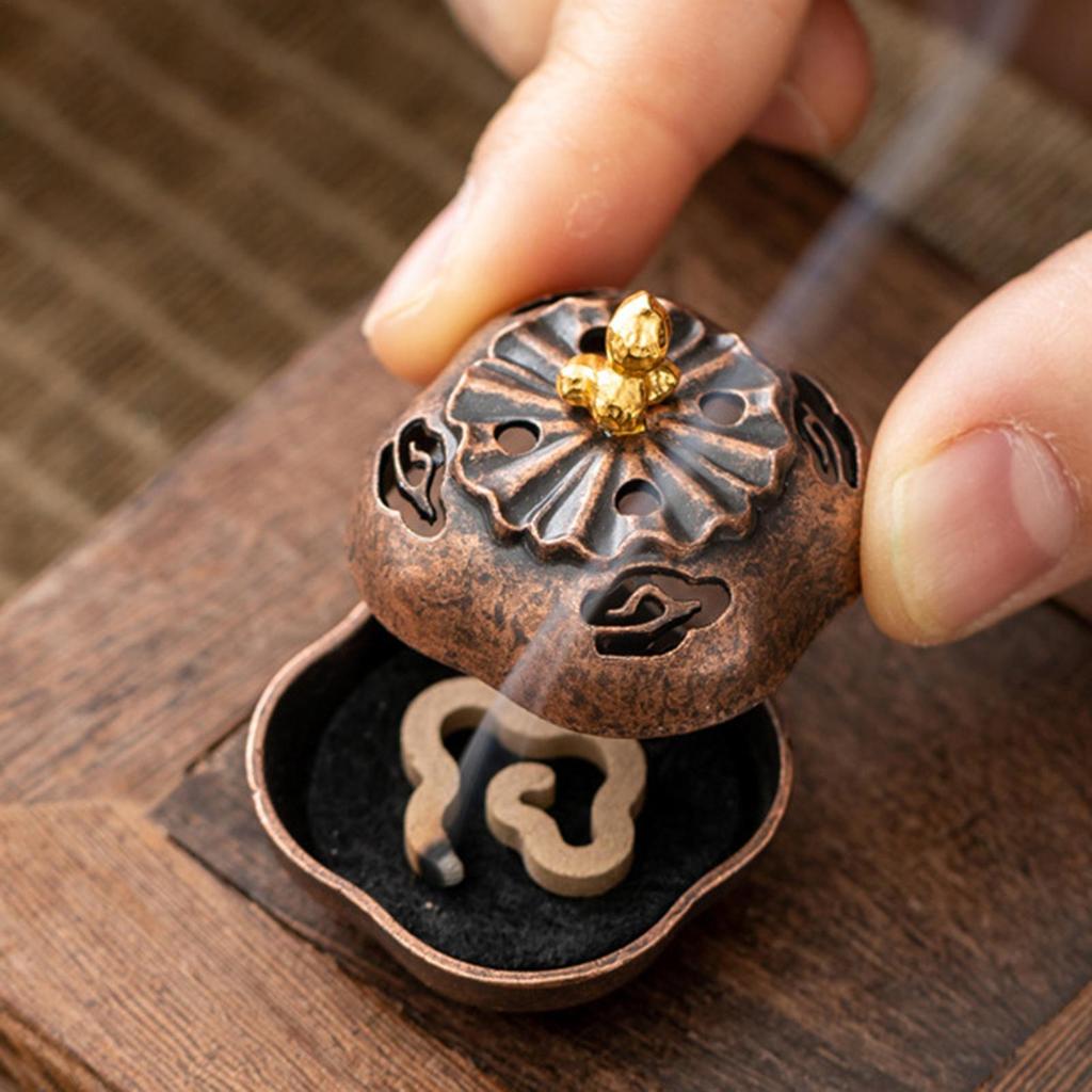 Zinc alloy incense cone holder Retro hollow-out incense burner sandalwood censer Aromatherapy Ornament for Spa Meditation Yoga