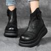 Fashion 2025 New Handmade Mid-calf Boots Platform Women Genuine Leather Short Boots Height Increasing Thick Sole Floral Ladies Shoes