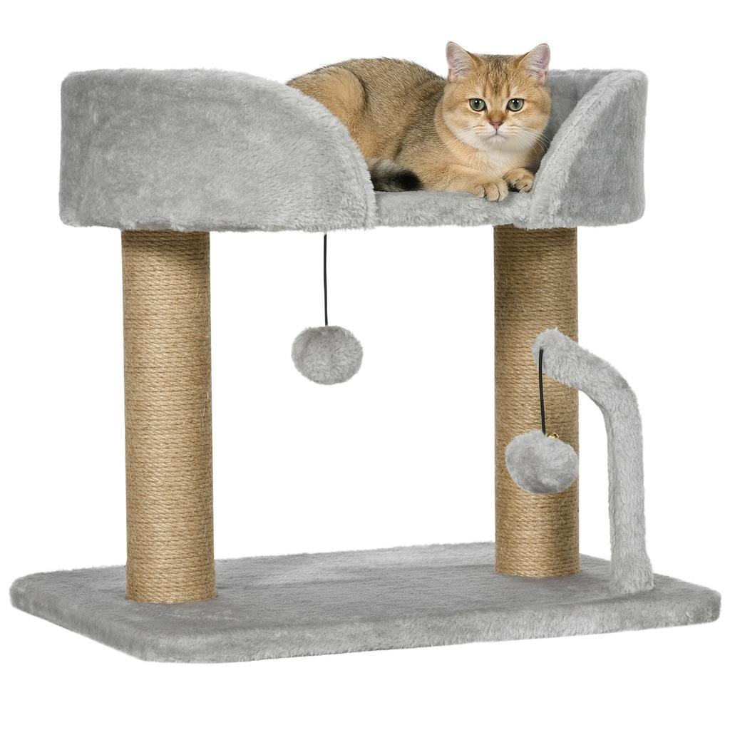 Cat Tree with Jute Scratching Post, Bed and Balls, 48x38x42 cm, Grey