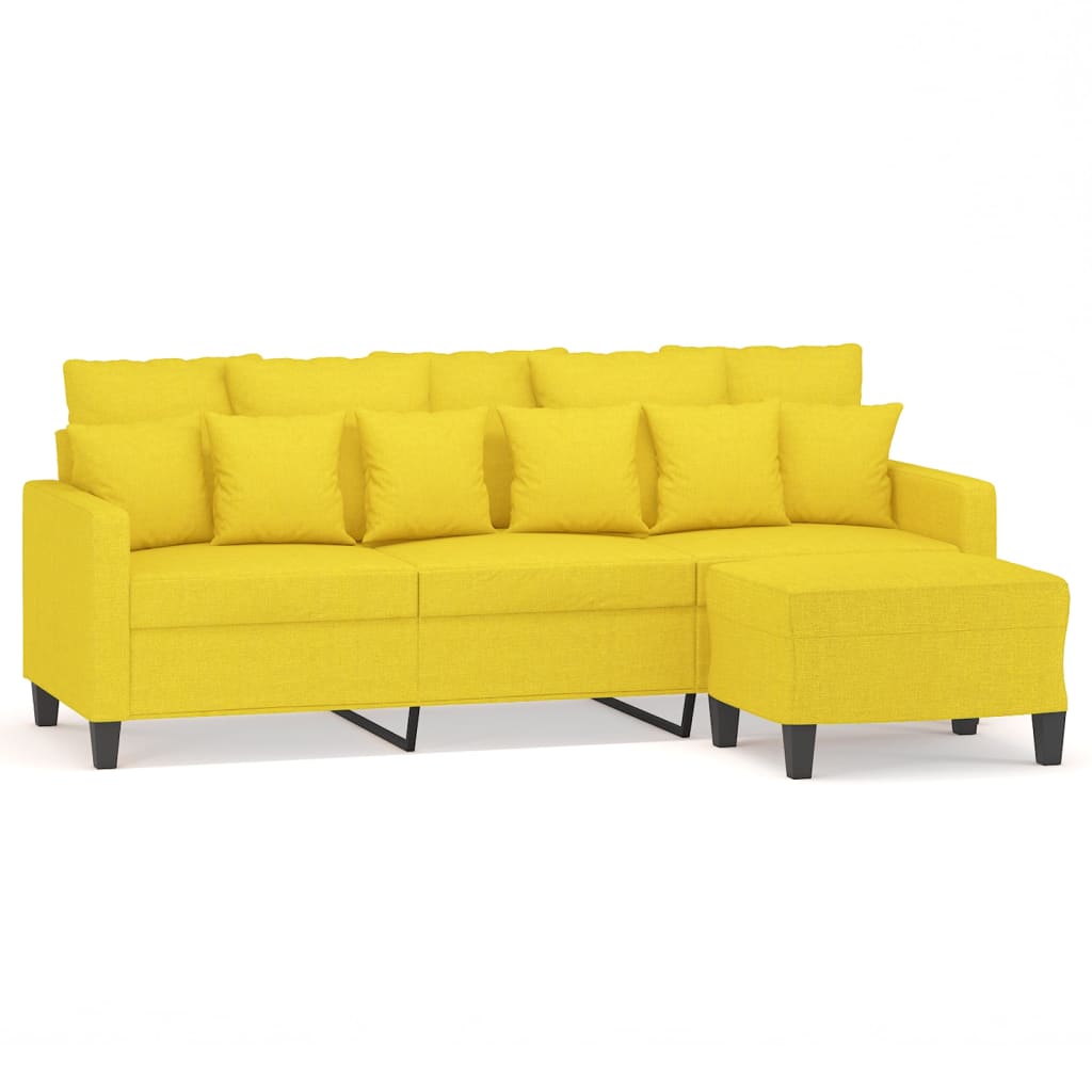 3 Seater Sofa with Footstool Light Yellow 180 cm Fabric