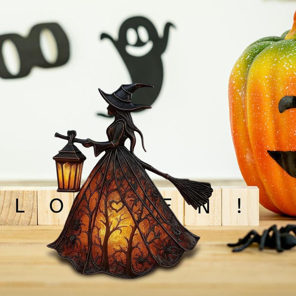 Halloweenská čarodějnická lampa, Gotická strašidelná čarodějnická dekorace s lucernou, Unikátní stolní lampa, Dekorační figurka, Stojící noční světlo pro domácí párty dekoraci