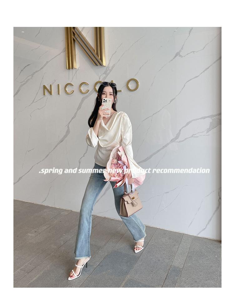 Sexy pointed high heels summer new rhinestone thin heel Roman sandals one word with square buckle open-toed women's shoes slippers