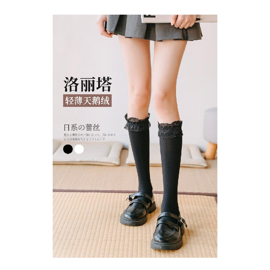 

Women s lace calf socks, summer thin Lolita style high-tube knee-high long socks, summer style JK Half-length mid-tube socks Calf socks30cm чорний