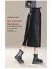Elegant Slimming Mid-Length Lambskin Skirt with Slit for Women - Fashionable High-End Casual Style