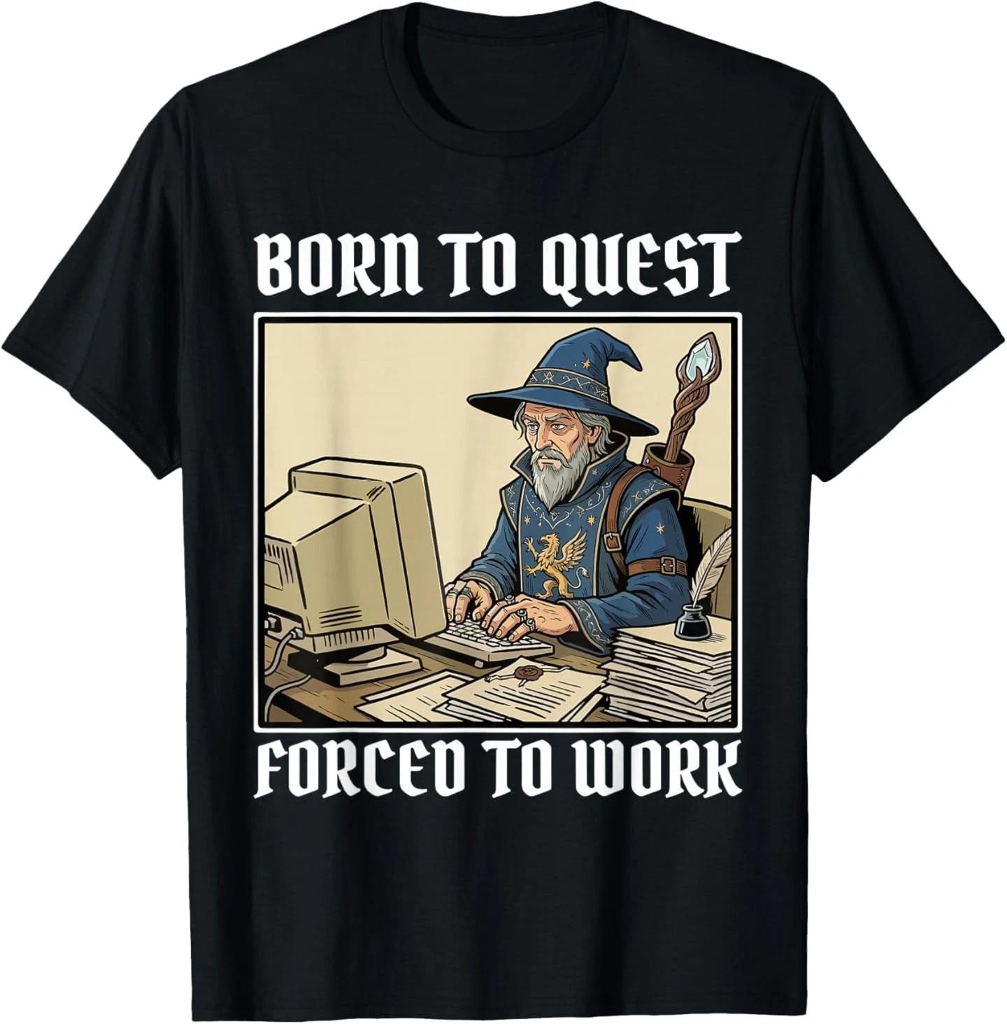 Рожден для приключений Вынужден работать Смешная футболка для геймера-мага Саркастическая XL