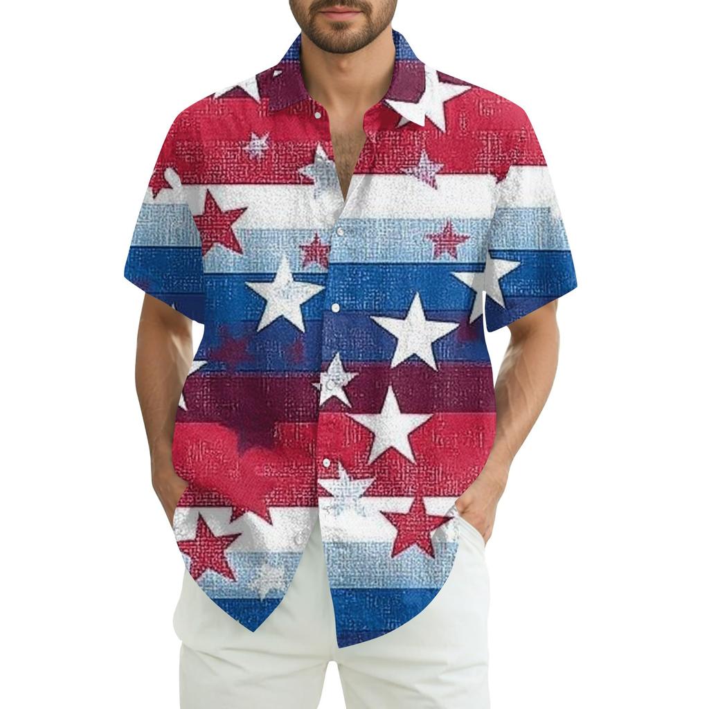 Men's Casual Casual Independence Day Print Short-sleeved Shirt
