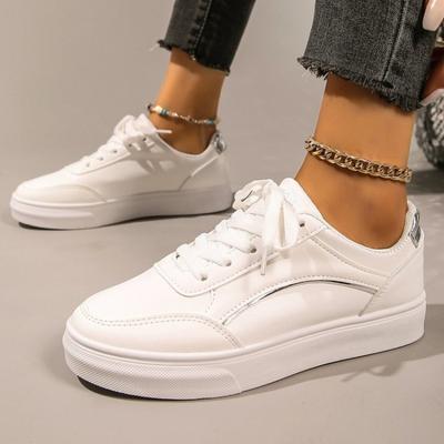 Large Size Flat White Shoes Woman Sneakers Women Casual Platform Shoes Women Flat White Lace Up Size 42 Women Sports Shoes