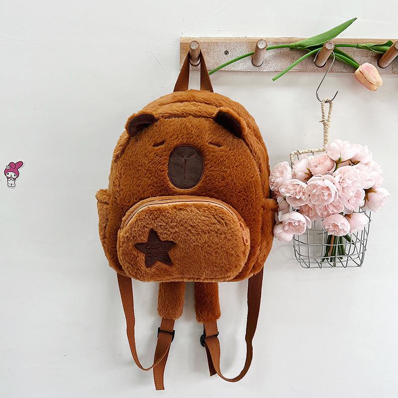 Capybara Animal Zipper Plush Toy Backpack Cartoon Doll Schoolbag Birthday Gift