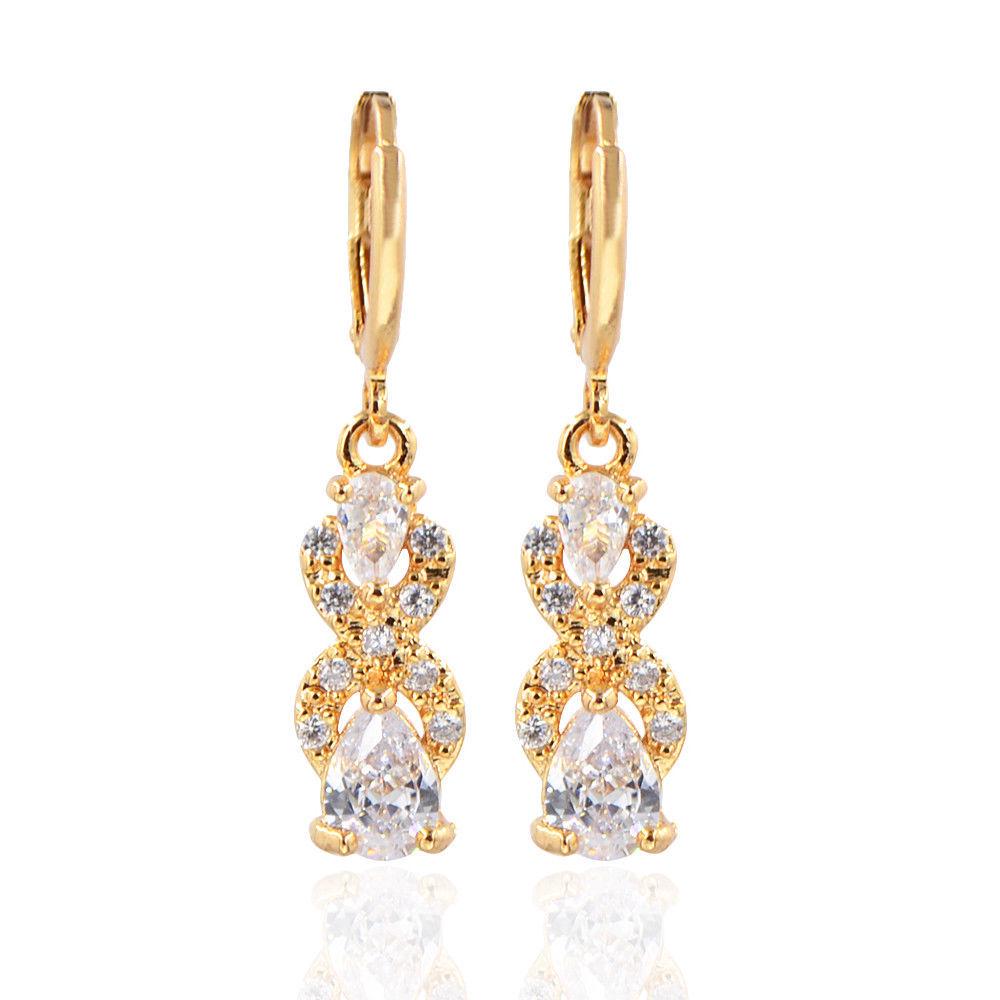 Kreatywne kolczyki z diamentami w kształcie kropli wody i gruszki, z wielokolorowymi kamieniami szlachetnymi, pozłacane 18-karatowym złotem