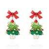 Festive Holiday Earrings Women Alloy Red Bow Christmas Tree Jewelry With Sparkle For Seasonal Wear