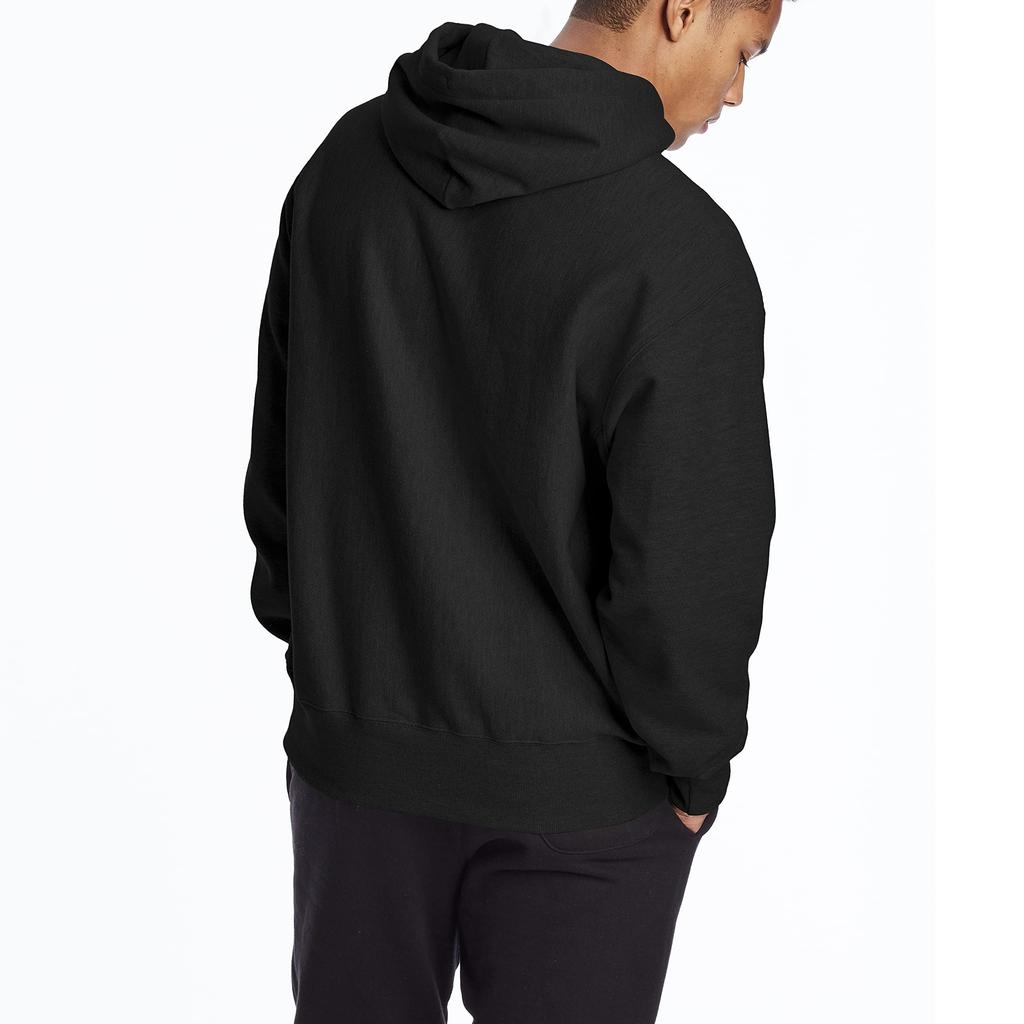 Champion GF68 Reverse Weave Pullover Size Black Men's Fleece-Lined Hoodie, M,