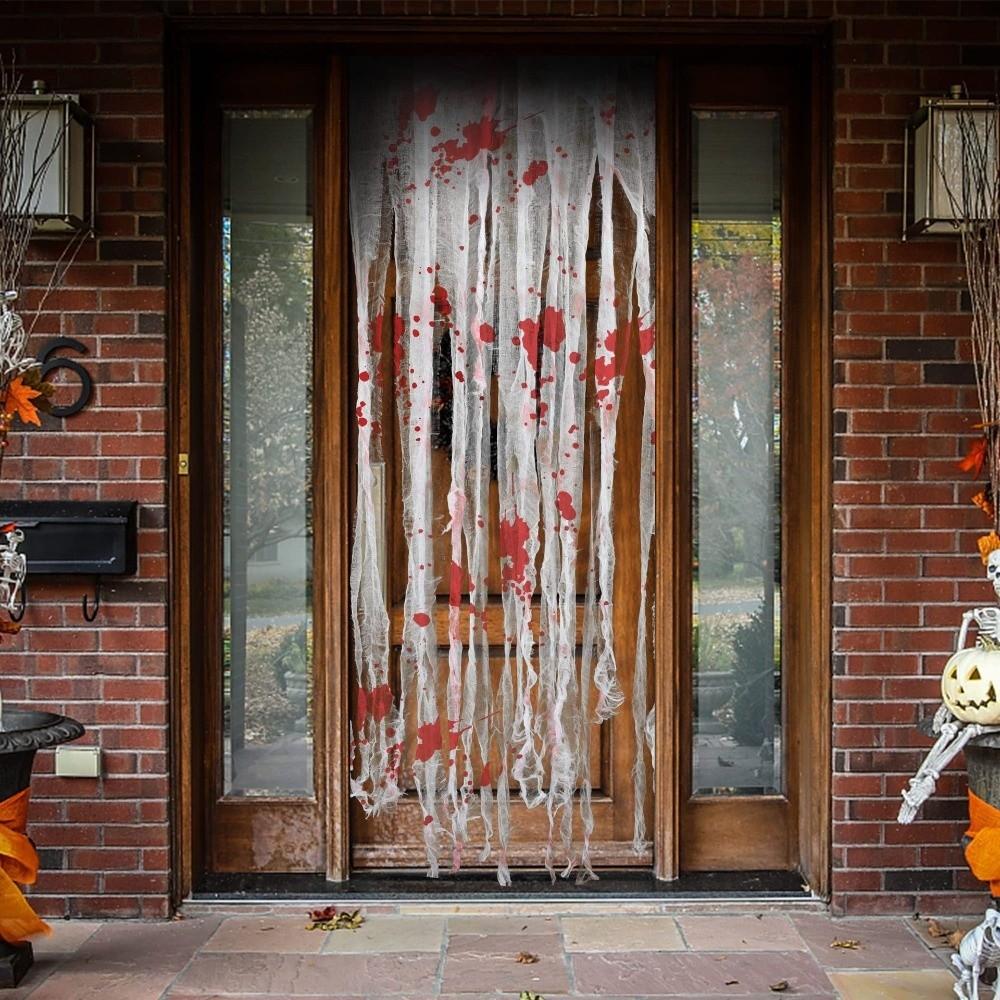 Irregular Frayed Torn Strip Scary Bloody Curtain Blood Splatter Gauze Door Hanging  Ghost Festival