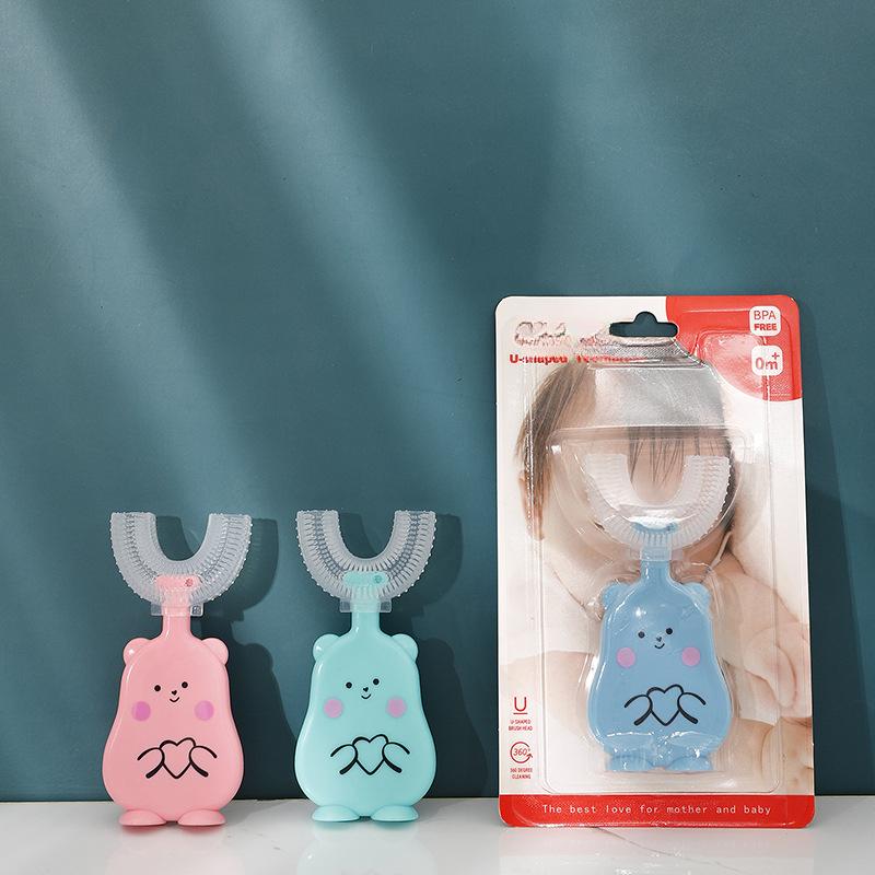 1 Peça Escova de dentes infantil em forma de U para bebês de 2 a 12 anos, escova de dentes infantil manual de silicone, desenho animado criativo