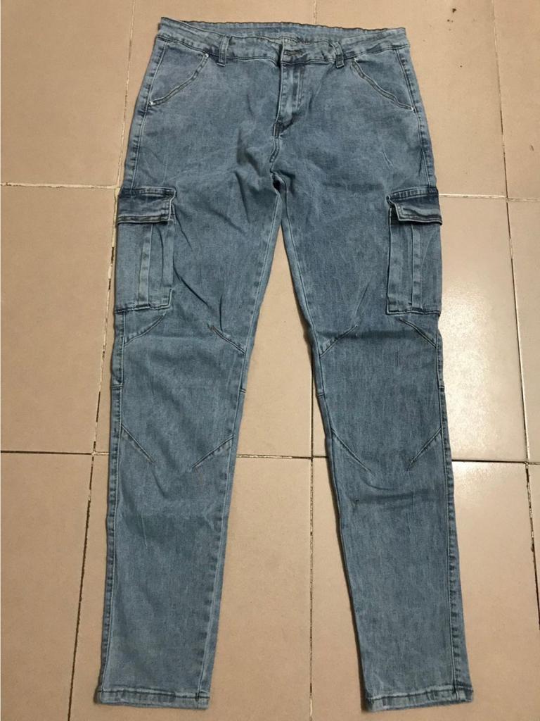 Pánské džíny Street Elastic Jeans Cargo Kalhoty Seprané Jednobarevné Více Kapes Neformální Kalhoty Se Středním Pasem Slim Fit Denní Nošení Joggers