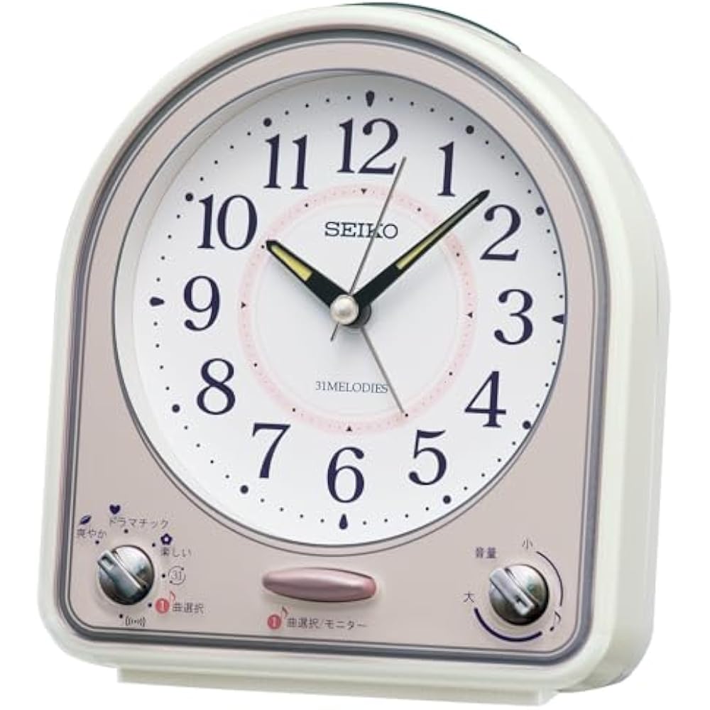 Seiko שָׁעוֹן (שעון סייקו) שעון מעורר שעון שולחני QM750P אנלוגי, 31 שירים, התראה מלודית, לבן...