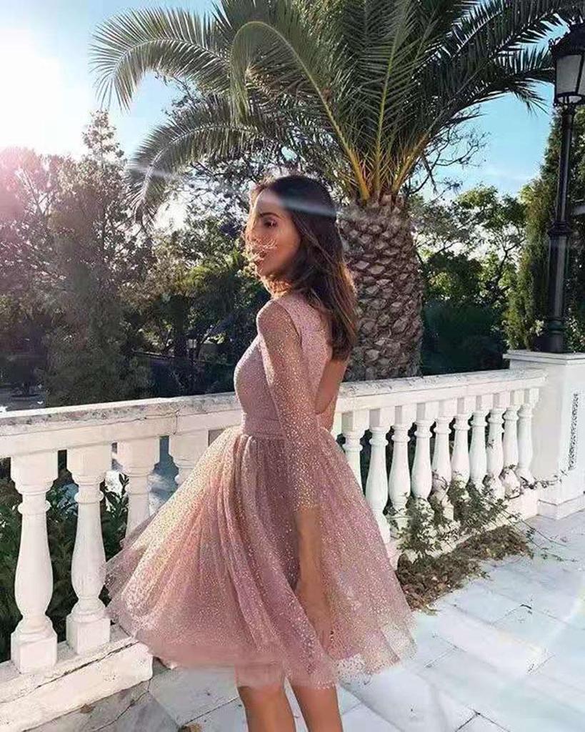 Abito Sexy Trasparente a Maniche Lunghe con Scollo Rotondo da Donna Europeo e Americano