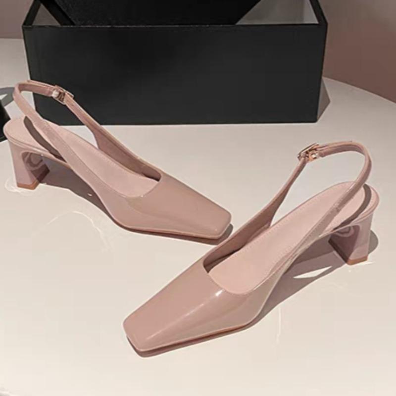 

Шкіряні босоніжки на блоковому підборі Осінні Новинка Квадратний носок Дрібний виріз Одна ремінець Протиковзкі Зносостійкі Високі підбори 39