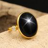 Vintage Black Star Sapphire Ring, Lab Created Gemstone, German Silver Signet