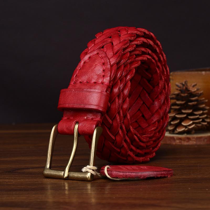 New Handwoven Polished Vegetable Tanned First Layer Cowhide Woven Leather Belt Men'S Casual Jeans Belt Women'S