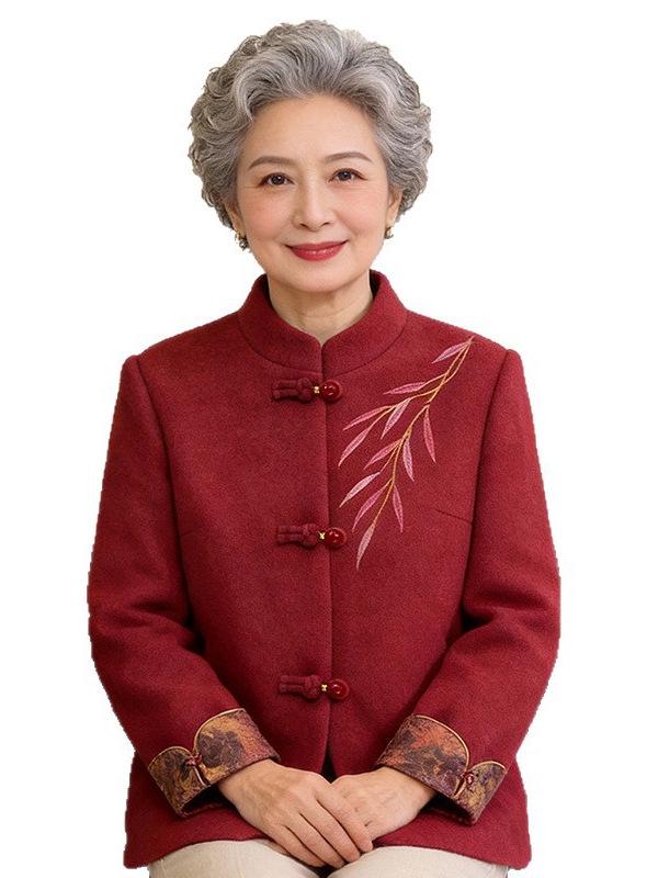 Women's Woolen Coat for Middle-Aged and Elderly: Autumn/Winter Chinese-Style for Mother and Grandmother