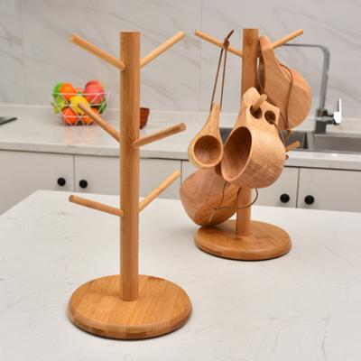 Wooden Mug Holder Tree 6 Hooks Heavy Duty Multifunctional Tea Coffee Cup Organizer Hanger Stand Storage Drain Rack Home Supplies