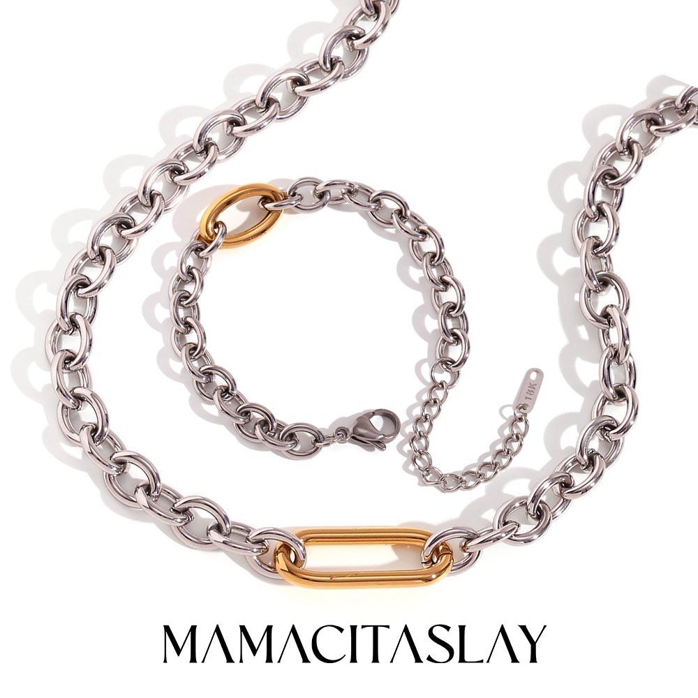MamacitaSlay Simple 18K Gold Plated Stainless Steel O-chain Asymmetrical Bracelet Necklace Daily Unique Waterproof Jewelry Gift