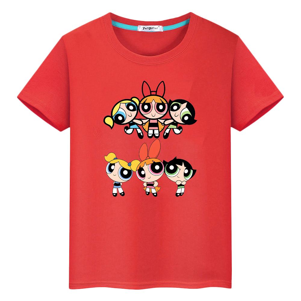 Kawaii Powerpuff Girls Print  T Shirt for Kids Boy 100% Cotton Tops Anime Tshirt  Y2k One Piece Girl Clothes