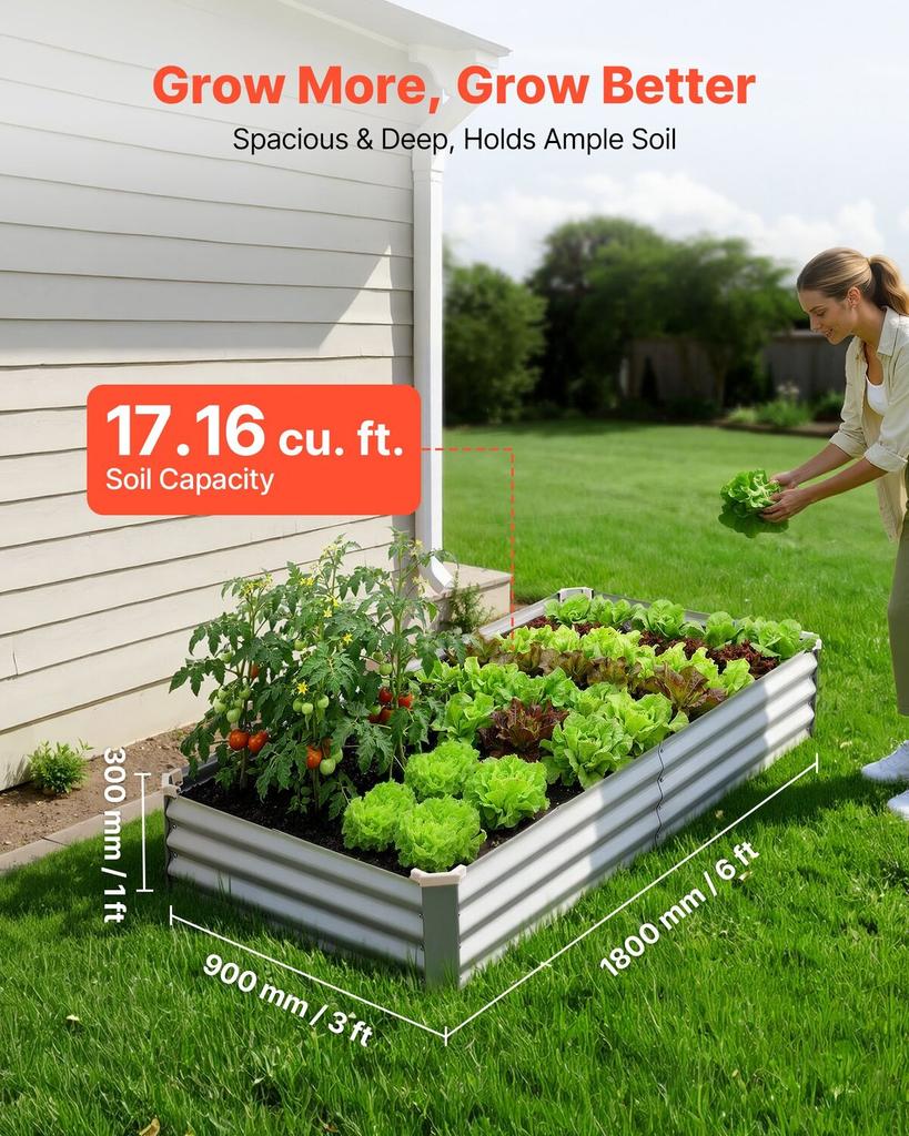 2 Pack Galvanized Raised Garden Beds, 180 X 90 X 30 Cm, Rectangular Metal Planter Boxes Kit Outdoor, Bottomless Elevated Planting Box with Gloves,