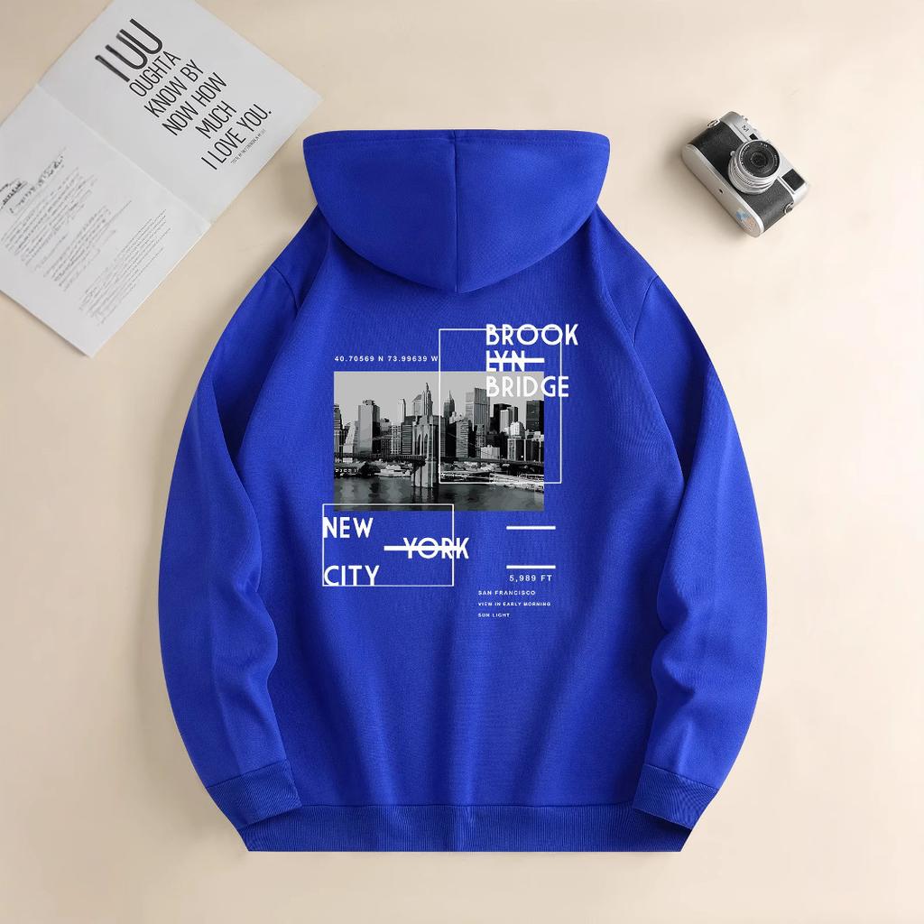 Unisex New York City Brooklyn Bridge Fleece Hoodie, Urban Cityscape Ästhetik Grafik Pullover Sweatshirt