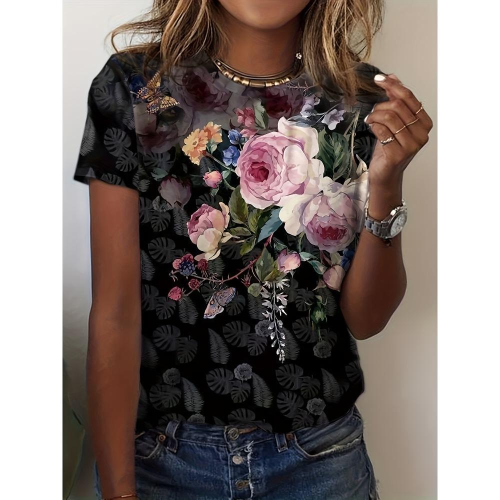 2026 Top Women Flower Printed Women s T-Shirt Oversized T-Shirt 3D Popular Clothes Women Clothing Short Sleeve Tees Blouse M