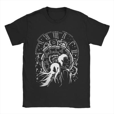 Men Game Steins Gate T Shirts Time Broken Pure Cotton Clothing Vintage Short Sleeve Round Collar Tees Plus Size T-Shirts
