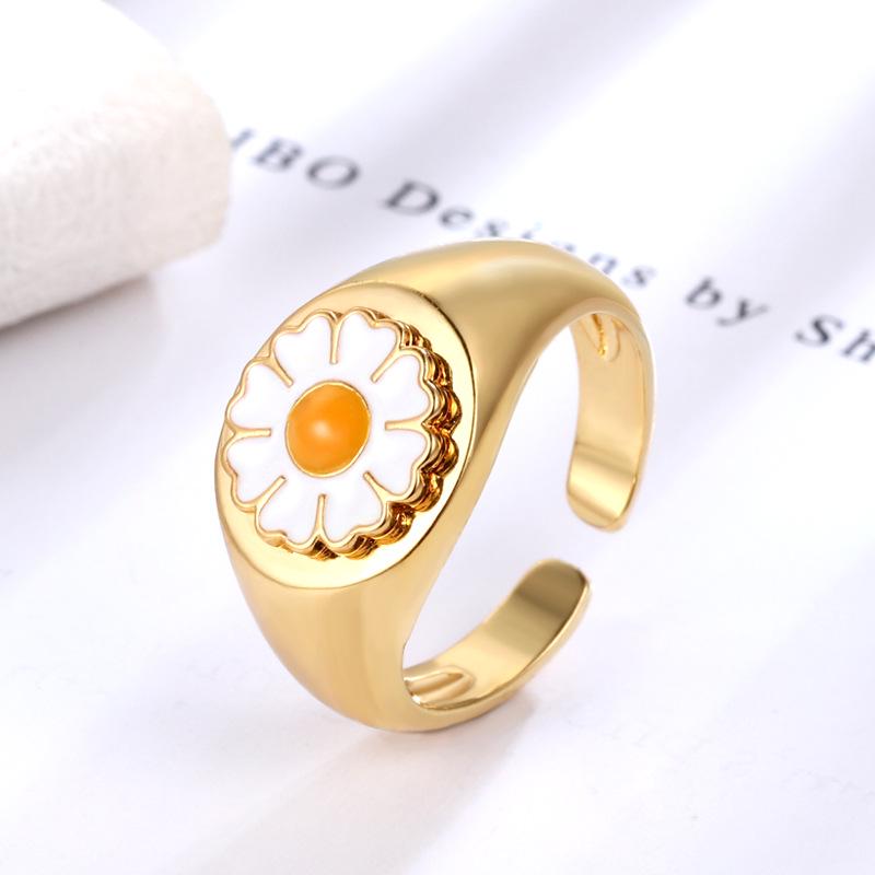 

Retro European-American Daisy & Frangipani Ring – Trendy Tulip Flower Design for Women Adjustable