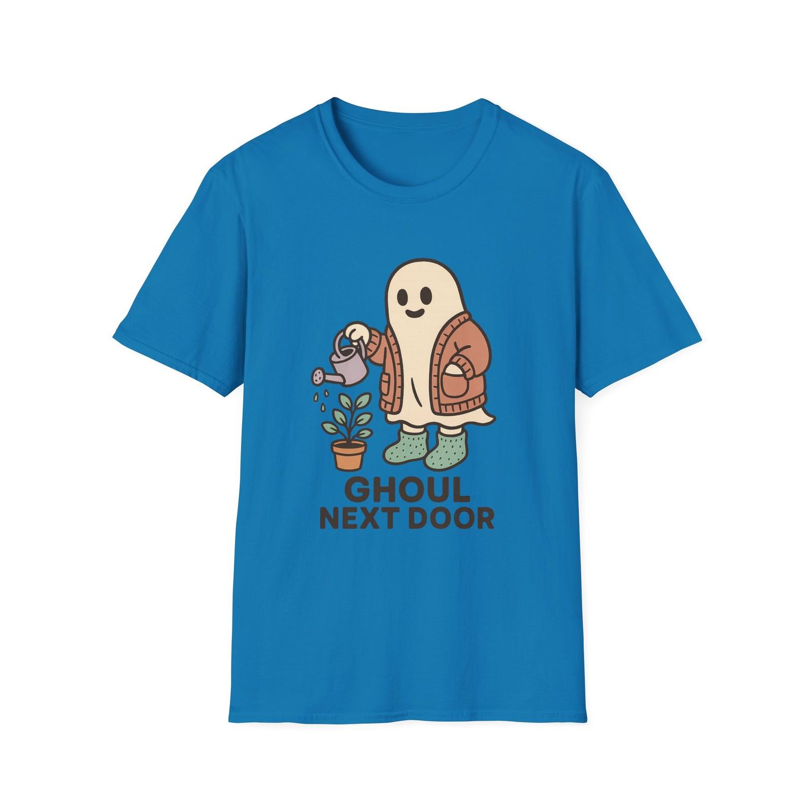 Unisex Softstyle T-Shirt Mens Womens Tees Top Ghoul Next Door Funny Ghost Watering Plants Halloween M