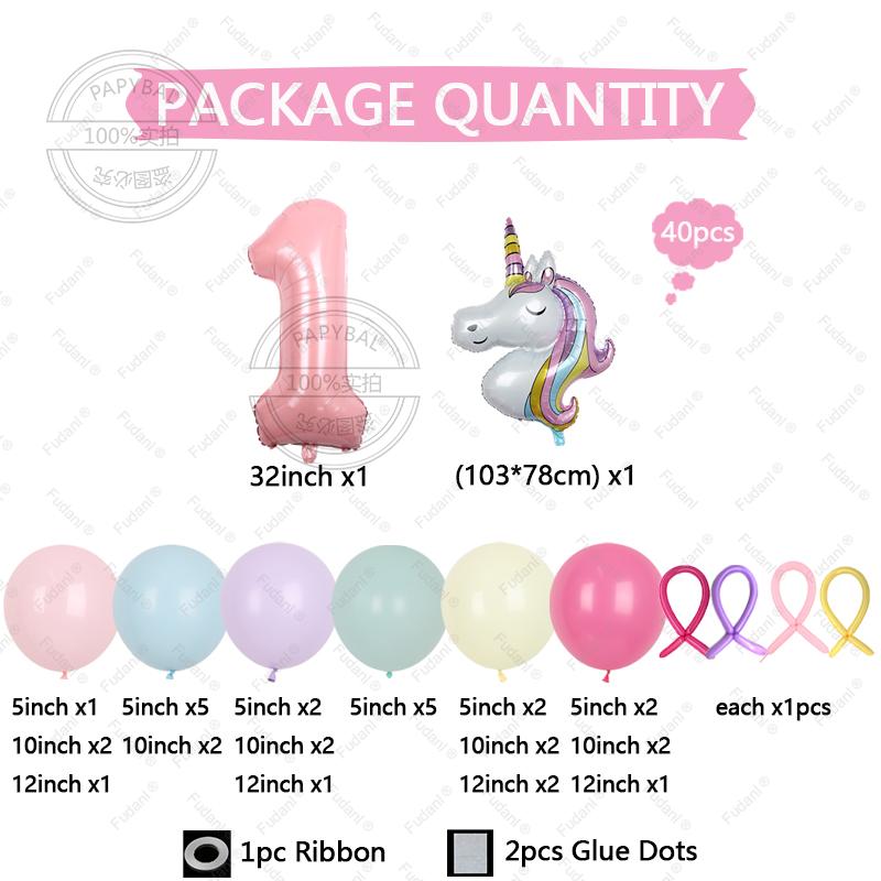 40pc/set Unicorn Series Digital Aluminum Film Balloon 1-9 suitable for birthday photo party anniversary graduation season