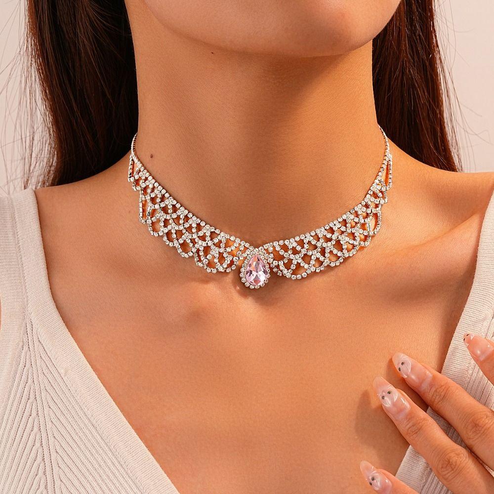 Shining Necklace Earrings Set Crystal Crystal Necklace Set Bridal Rhinestone Jewelry Set  Banquet