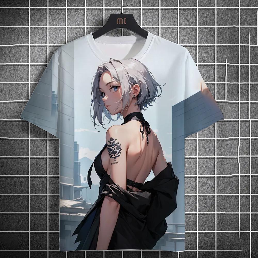 Men's T-shirt 3D printed anime goddess back tattoo print T-shirt casual loose short sleeved T-shirt men's home clothing top