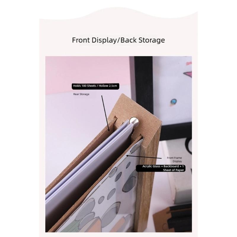 Wooden Magnetic Picture Frame With Instants Art Change Function For Home Office Decors Fit Kids Drawing Photos Display