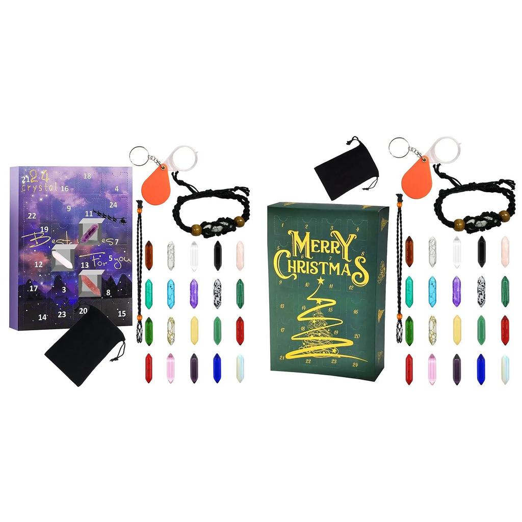 Crystal 24 Days Christmas Countdown Calendar with Natural Crystals Advent Countdown Calendar Christmas Gifts for Women