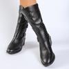 Fashion Women's Solid Color Slip On Knight Boots Autumn Winter Chunky Heel Mid Calf Botas Mujer Buckle Strap PU Leather Motorcycle Boots
