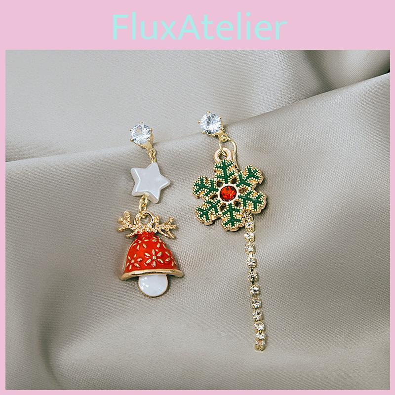 Christmas Snowflake Bell Long Earrings With Alloy Material For Holiday Party Wear