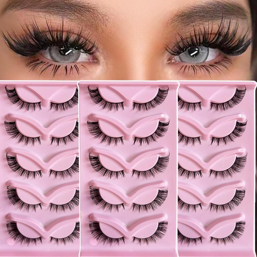 Makeup 5 Pairs Cat Eye Lashes Faux Eyelashes  Eye Elongated False Eyelashes