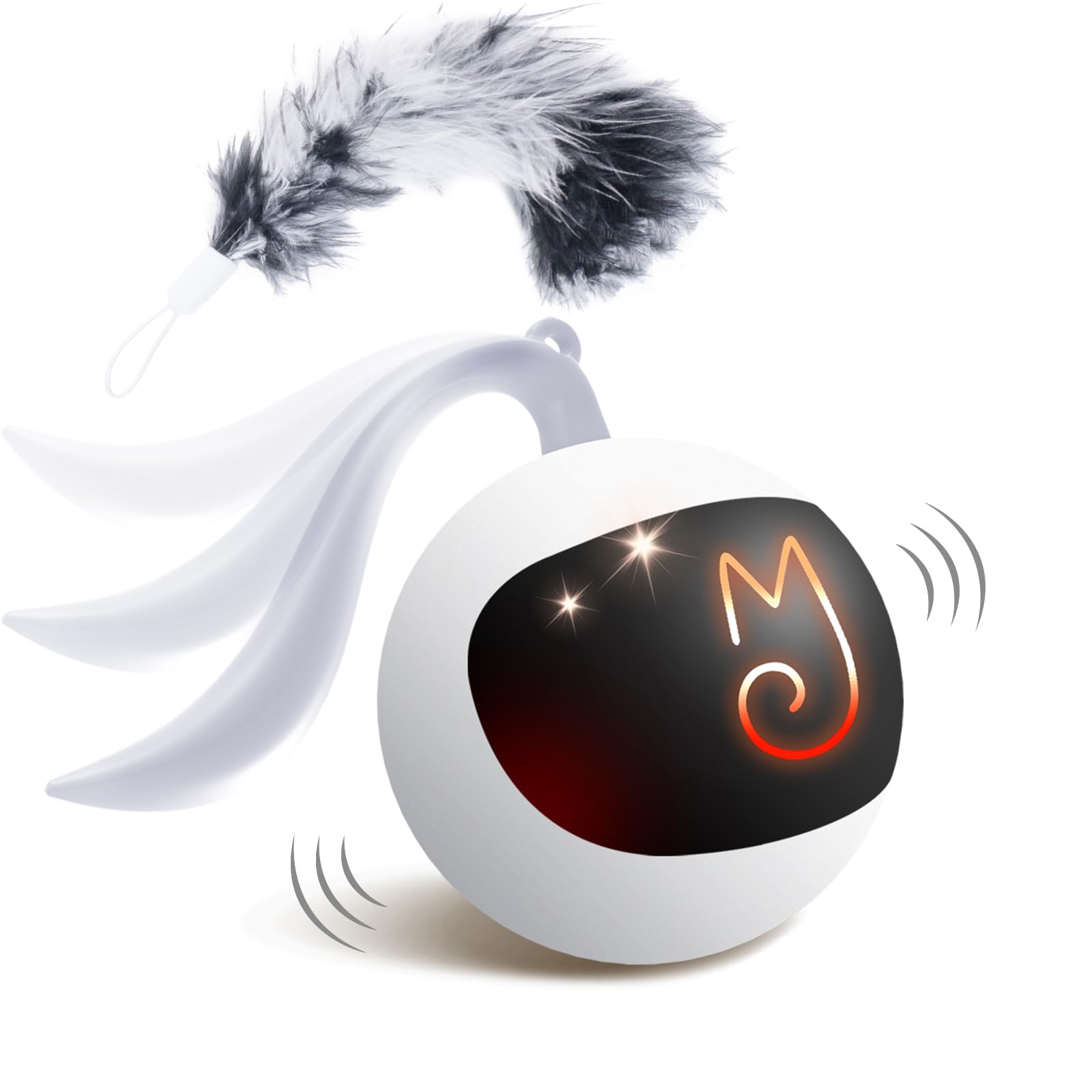 

Migi Paws Automatic Cat Toy with Tail, Electric, Popular, Solo Play, Indoor Cat Toy, Exercise Relief, Feather and Plush Toy, Chase Ball (White)