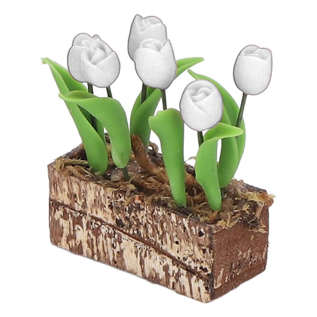 Artificial Tulips Flower Ornament 1:12 Doll House Garden Decor Simulated Model Miniature Accessory White
